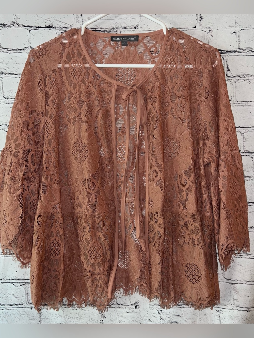 Kate & Mallory‎ Lace 3/4 Bell Sleeve Cardigan Rose Color Size Large